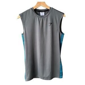 Gymshark Mens Muscle Tank Top Sleeveless Training Grey Teal Accent Workout XS